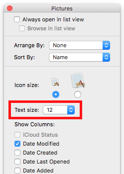 Click the drop down menu next to Text size and choose a new font size
